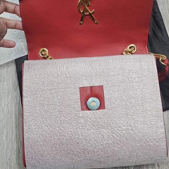 Saint Laurent Red Quilted Leather Shoulder Bag with Gold YSL Logo - Picture 11 of 11